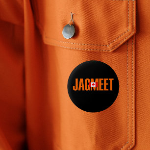 Badge Rond 5 Cm Jagmeet Orange Bold Texte canadien Couleur du drap