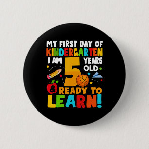 Badge Rond 5 Cm J'ai 5 ans prêt à apprendre mon premier jour d'éco