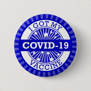 Badge Rond 5 Cm J'Ai Mon Covid 19 Vaccine Star Burst Blue