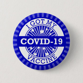 Badge Rond 5 Cm J'Ai Mon Covid 19 Vaccine Star Burst Blue