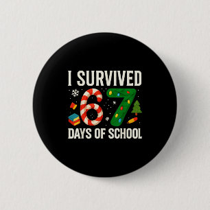 Badge Rond 5 Cm J'ai survécu 67 jours de Noël à l'école Plaid Roug