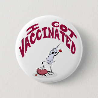 Badge Rond 5 Cm "J'AI VACCINÉ", seringue de dessin animé et virus