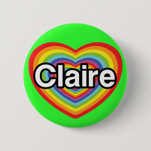Badge Rond 5 Cm J'aime Claire : coeur d'arc-en-ciel