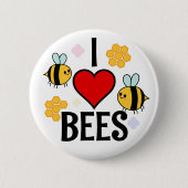 Badge Rond 5 Cm J'Aime, Coeur, Abeilles (Devant)