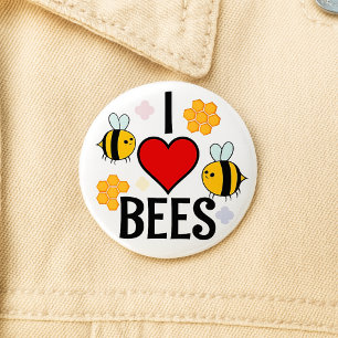 Badge Rond 5 Cm J'Aime, Coeur, Abeilles