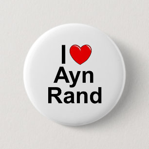 Badge Rond 5 Cm J'aime (coeur) Ayn Rand