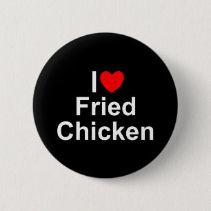 Badge Rond 5 Cm J'aime (coeur) le poulet frit