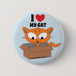 Badge Rond 5 Cm J'aime (cœur) Mon Chat Mignon Dessin Animé Chat Da