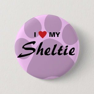 Badge Rond 5 Cm J'aime (coeur) mon chien de berger de Shetland