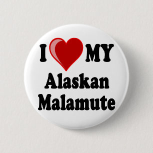 Badge Rond 5 Cm J'aime (coeur) mon chien de Malamute d'Alaska