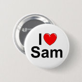 Badge Rond 5 Cm J'aime (coeur) Sam (Devant & derrière)