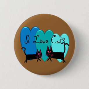 Badge Rond 5 Cm J'aime des chats--Cadeaux d'art de chat noir