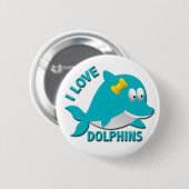 BADGE ROND 5 CM J'AIME DES DAUPHINS (Devant & derrière)