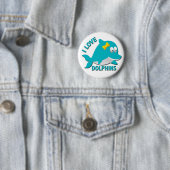 BADGE ROND 5 CM J'AIME DES DAUPHINS (En situation)