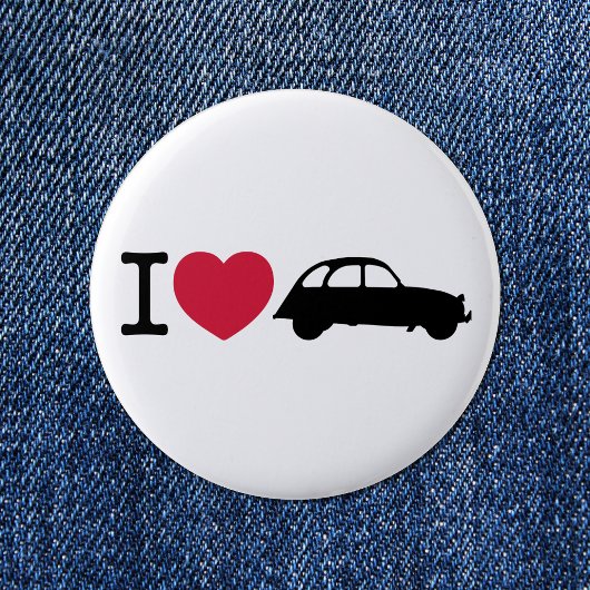 Badge Rond 5 Cm J'aime Deux Chevaux Old Timer Car