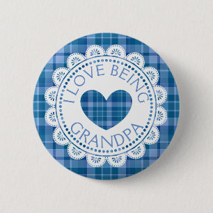 Badge Rond 5 Cm J'Aime Être Grand-Père Bleu Bouton Plaid