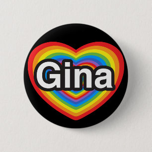 Badge Rond 5 Cm J'aime Gina. Je t'aime Gina. Coeur