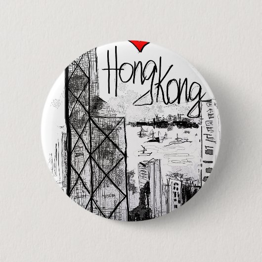 Badge Rond 5 Cm J'aime Hong Kong (Devant)