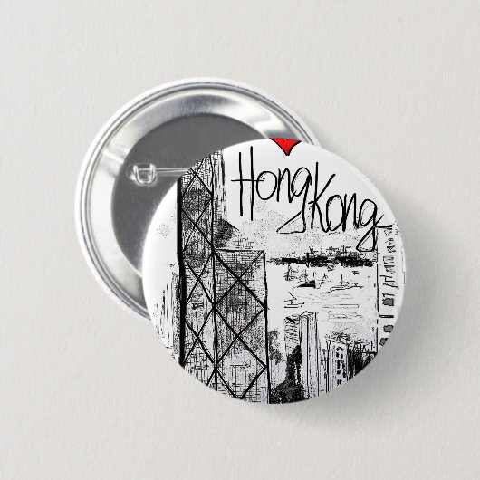 Badge Rond 5 Cm J'aime Hong Kong (Devant & derrière)