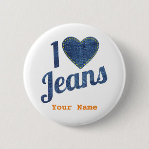 Badge Rond 5 Cm J'aime Jeans vintage Fashion Design avec Seine Hea