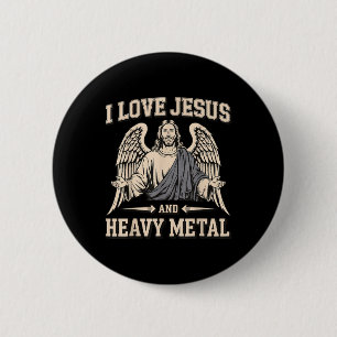 Badge Rond 5 Cm J'aime Jésus et le heavy metal 3