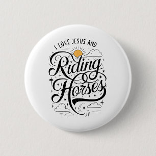 Badge Rond 5 Cm J'Aime Jésus Et Les Chevaux D'Équitation Filles À