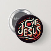 Badge Rond 5 Cm J'aime Jésus rétro chrétien (Devant & derrière)