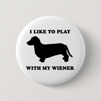 Badge Rond 5 Cm J'aime jouer avec ma saucisse