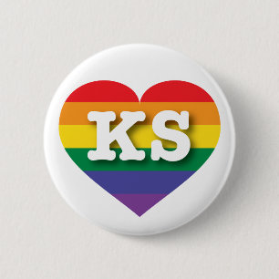Badge Rond 5 Cm J'aime Kansas Gay pride Rainbow Heart