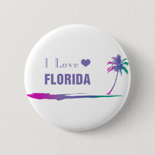 Badge Rond 5 Cm J'Aime La Floride Colorée Violet