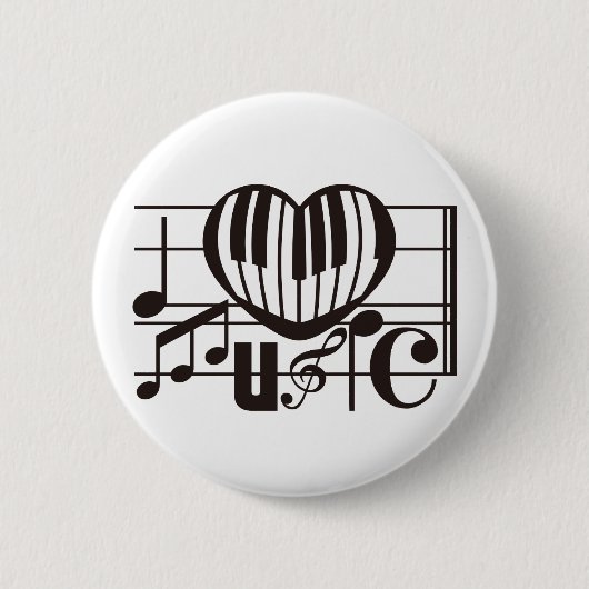 BADGE ROND 5 CM J'AIME LA MUSIQUE (Devant)