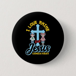 Badge Rond 5 Cm J'Aime L'Anime, Mais Jésus Est Le Premier Anime Ho