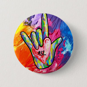 Badge Rond 5 Cm J'aime l'ASL audacieux et beau
