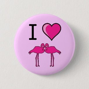 Badge Rond 5 Cm J'aime le bouton de Flamants roses