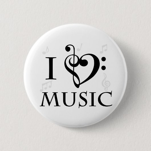 Badge Rond 5 Cm J'aime le bouton de musique (Devant)