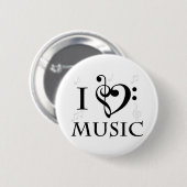 Badge Rond 5 Cm J'aime le bouton de musique (Devant & derrière)