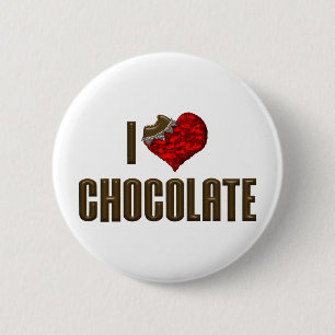 Badge Rond 5 Cm J'aime le chocolat en forme de cœur - Barre chocol