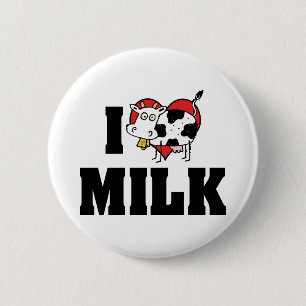 Badge Rond 5 Cm J'aime le lait au cœur - Amoureux du jus de vache 