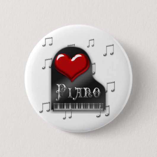 Badge Rond 5 Cm J'aime le piano (Devant)