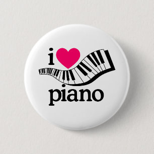 Badge Rond 5 Cm J'aime le piano/clavier