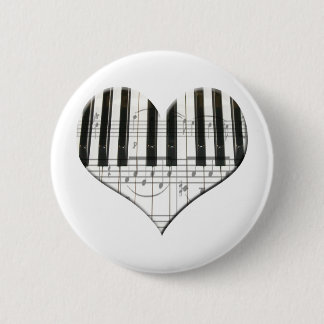 Badge Rond 5 Cm J'aime le piano ou le clavier de coeur de musique
