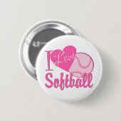 Badge Rond 5 Cm J'Aime Le Softball Rose (Devant & derrière)