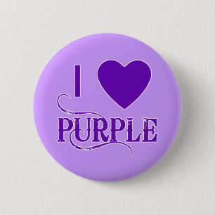 Badge Rond 5 Cm J'aime le violet au coeur pourpre