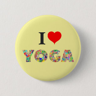 Badge Rond 5 Cm J'aime le yoga I Heart Yoga coloré