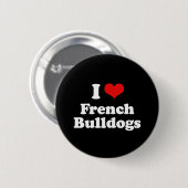Badge Rond 5 Cm J'Aime Les Bulldogs Français (Devant & derrière)