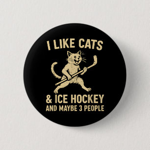 Badge Rond 5 Cm J'aime les chats de hockey sur glace et peut-être
