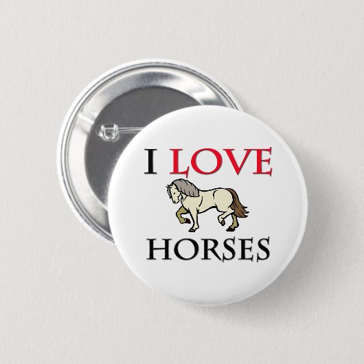 Badge Rond 5 Cm J'aime les chevaux (Devant & derrière)