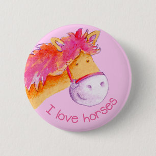 Badge Rond 5 Cm J'aime les chevaux bouton/badge