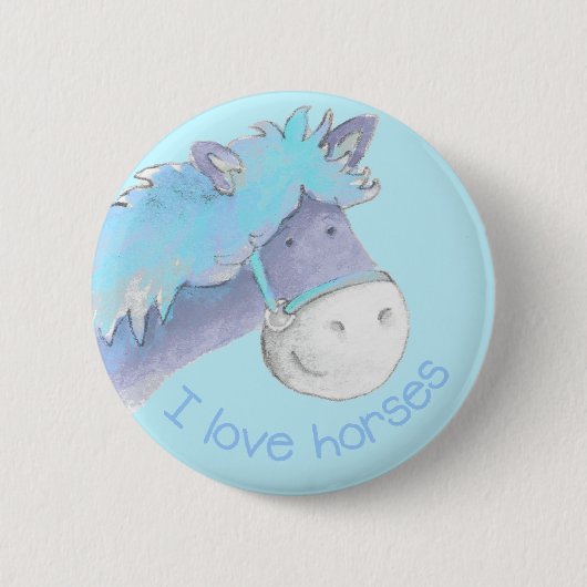 Badge Rond 5 Cm J'aime les chevaux bouton/badge bleu (Devant)