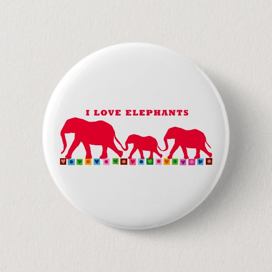 Badge Rond 5 Cm J'aime les éléphants (Rouge) (Devant)